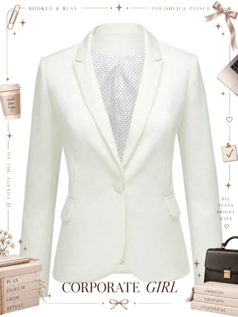 Notched Lapel One Button Blazer with Pockets Work Office